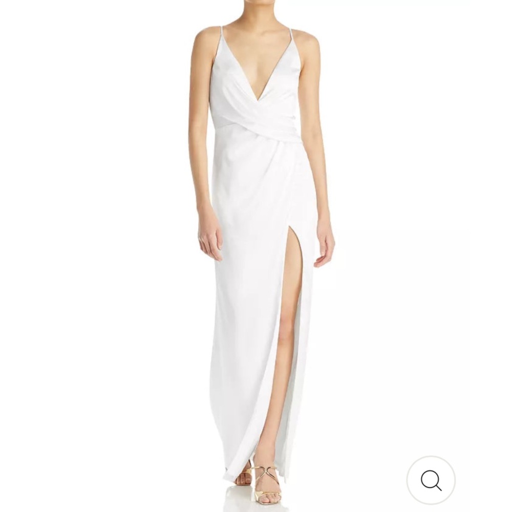 NEW $195 Aidan Mattox size 6 ivory v-neck draped high leg slit column gown
